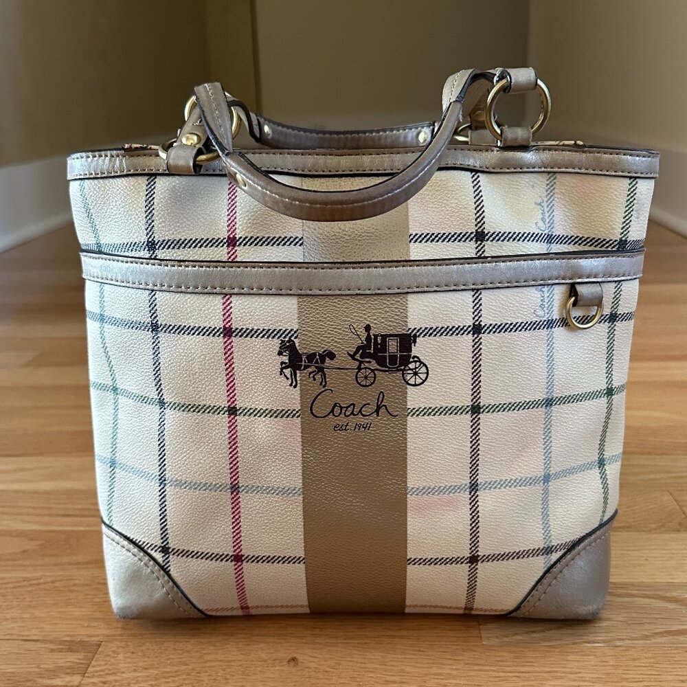 Coach Heritage Stripe Tattersail Medium Tote Bag
